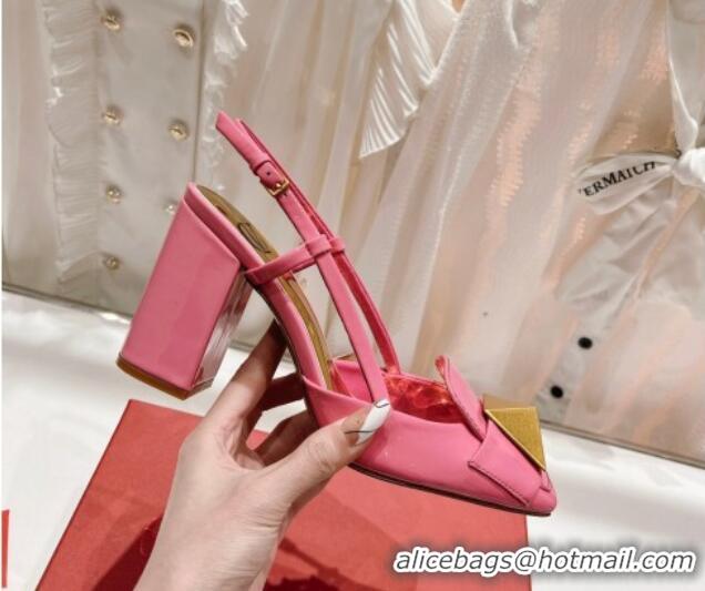 Top Grade Valentino ONE STUD Patent Leather Slingback Pumps 9.5cm Pink 022509