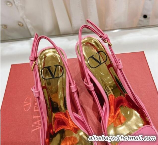 Top Grade Valentino ONE STUD Patent Leather Slingback Pumps 9.5cm Pink 022509