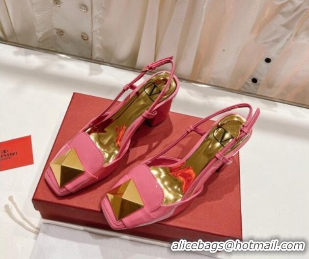 Top Grade Valentino ONE STUD Patent Leather Slingback Pumps 9.5cm Pink 022509