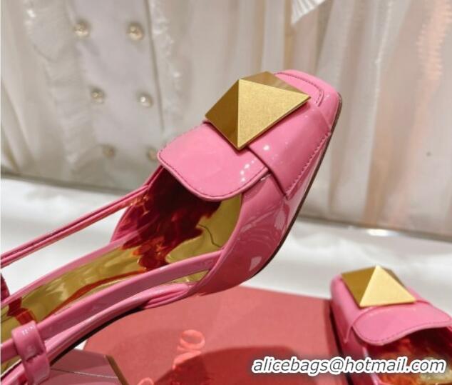 Top Grade Valentino ONE STUD Patent Leather Slingback Pumps 9.5cm Pink 022509