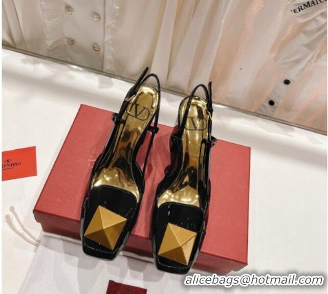 Good Quality Valentino ONE STUD Patent Leather Slingback Pumps 9.5cm Black 022510