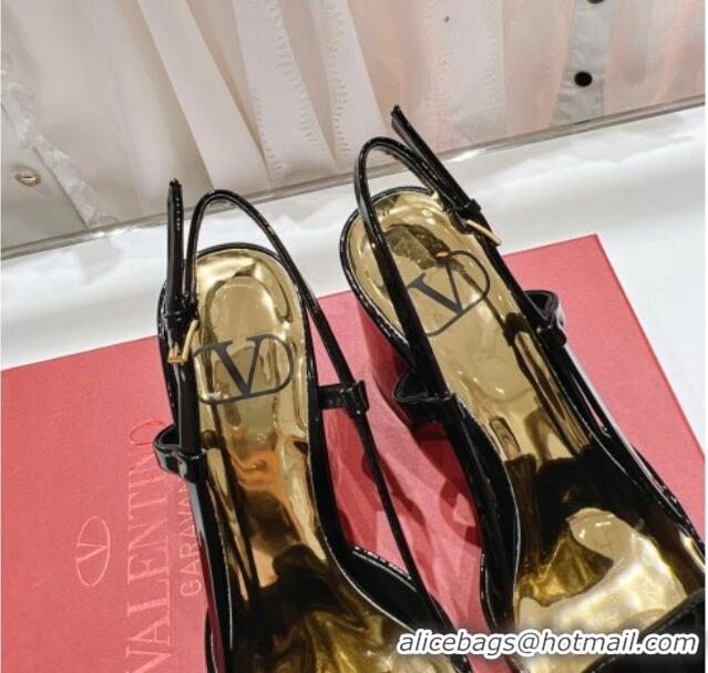 Good Quality Valentino ONE STUD Patent Leather Slingback Pumps 9.5cm Black 022510