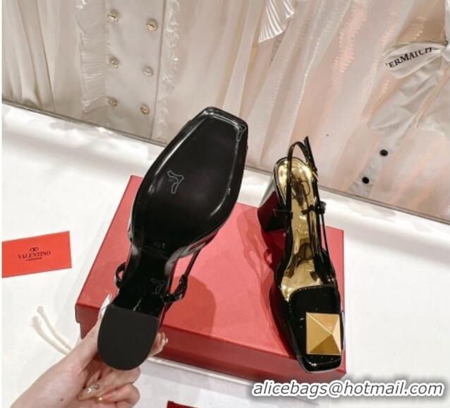 Good Quality Valentino ONE STUD Patent Leather Slingback Pumps 9.5cm Black 022510