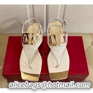 Grade Valentino VLogo Calf Leather Flat Thong Sandals White 030182