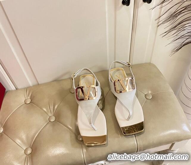 Grade Valentino VLogo Calf Leather Flat Thong Sandals White 030182