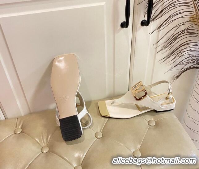 Grade Valentino VLogo Calf Leather Flat Thong Sandals White 030182