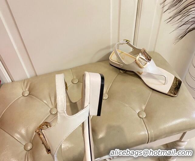 Grade Valentino VLogo Calf Leather Flat Thong Sandals White 030182