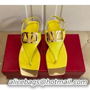 Good Quality Valentino VLogo Calf Leather Flat Thong Sandals Yellow 3030185