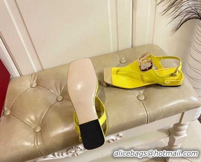 Good Quality Valentino VLogo Calf Leather Flat Thong Sandals Yellow 3030185