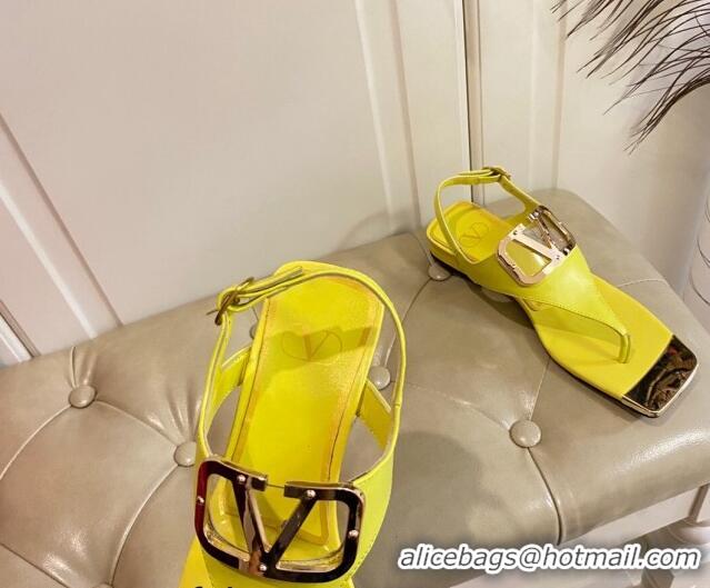 Good Quality Valentino VLogo Calf Leather Flat Thong Sandals Yellow 3030185