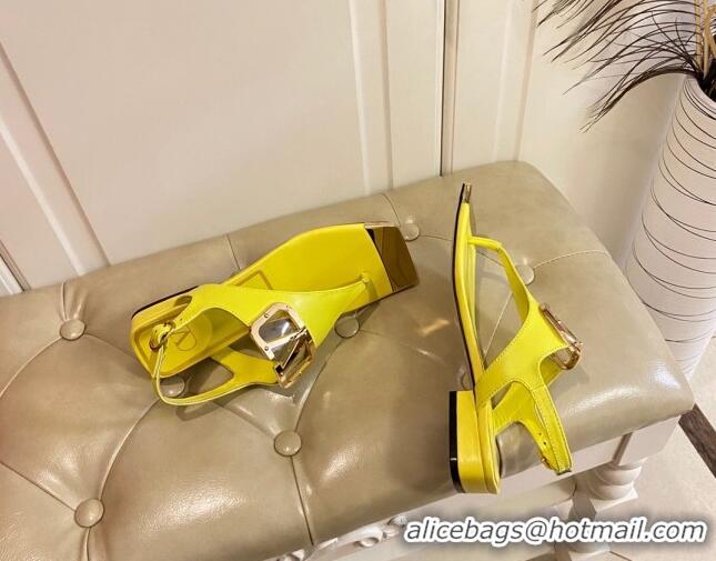 Good Quality Valentino VLogo Calf Leather Flat Thong Sandals Yellow 3030185