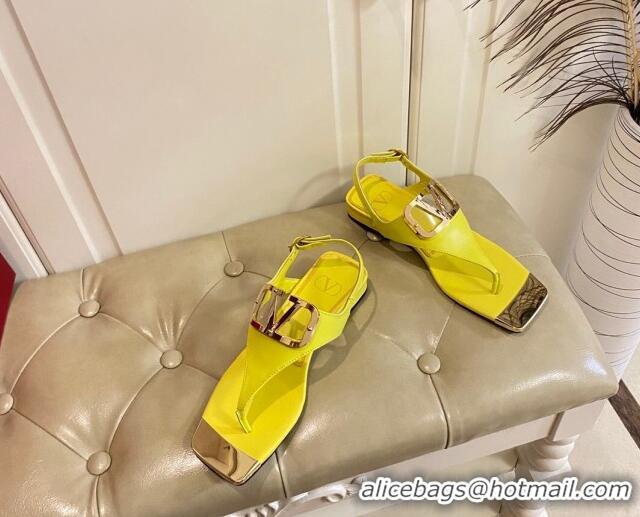 Good Quality Valentino VLogo Calf Leather Flat Thong Sandals Yellow 3030185