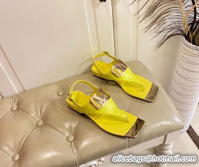 Good Quality Valentino VLogo Calf Leather Flat Thong Sandals Yellow 3030185