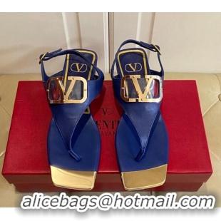 Trendy Design Valentino VLogo Calf Leather Flat Thong Sandals Blue 3030186