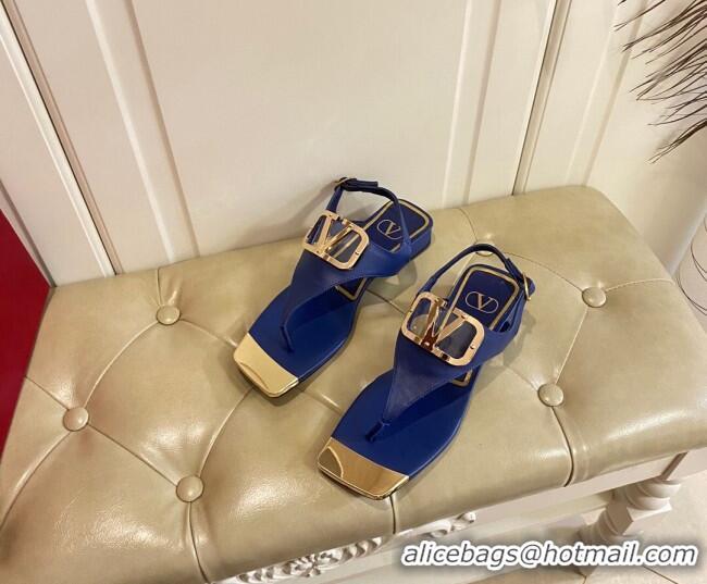 Trendy Design Valentino VLogo Calf Leather Flat Thong Sandals Blue 3030186