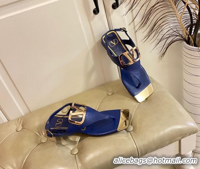 Trendy Design Valentino VLogo Calf Leather Flat Thong Sandals Blue 3030186