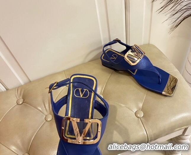 Trendy Design Valentino VLogo Calf Leather Flat Thong Sandals Blue 3030186