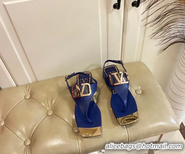 Trendy Design Valentino VLogo Calf Leather Flat Thong Sandals Blue 3030186