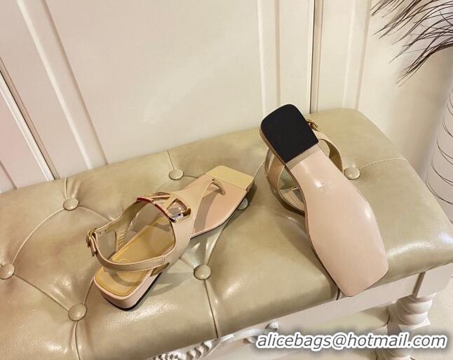 Top Grade Valentino VLogo Calf Leather Flat Thong Sandals Beige 030188