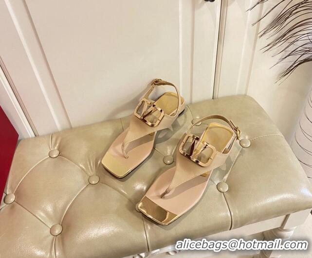 Top Grade Valentino VLogo Calf Leather Flat Thong Sandals Beige 030188