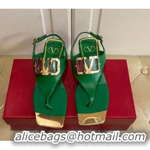 Classic Hot Valentino VLogo Calf Leather Flat Thong Sandals Green 030189