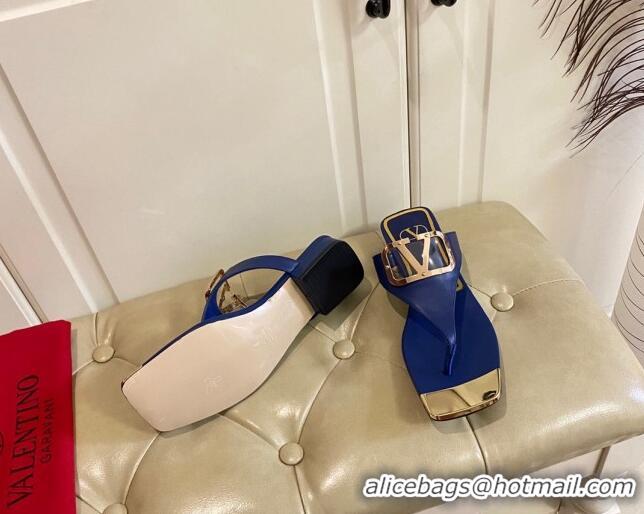 Popular Style Valentino VLogo Leather Flat Thong Slide Sandals Blue 030190