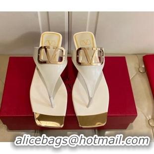 Low Price Valentino VLogo Leather Flat Thong Slide Sandals White 030196