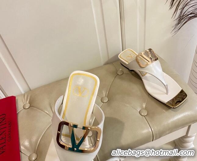 Low Price Valentino VLogo Leather Flat Thong Slide Sandals White 030196