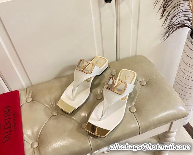 Low Price Valentino VLogo Leather Flat Thong Slide Sandals White 030196