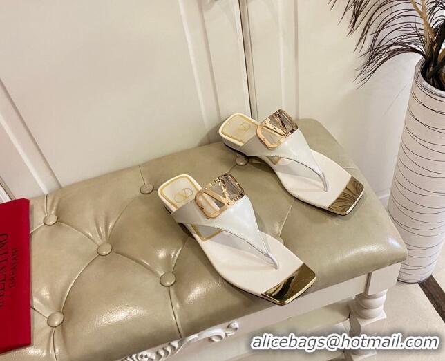 Low Price Valentino VLogo Leather Flat Thong Slide Sandals White 030196