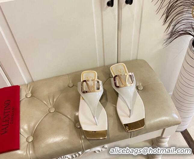 Low Price Valentino VLogo Leather Flat Thong Slide Sandals White 030196