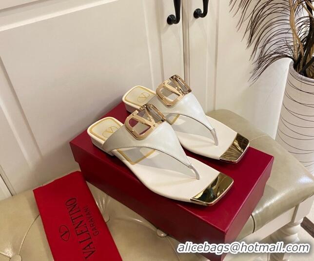 Low Price Valentino VLogo Leather Flat Thong Slide Sandals White 030196