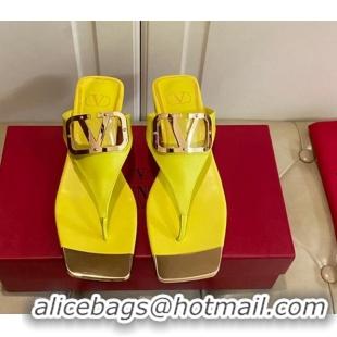 Good Quality Valentino VLogo Leather Flat Thong Slide Sandals Yellow 030197