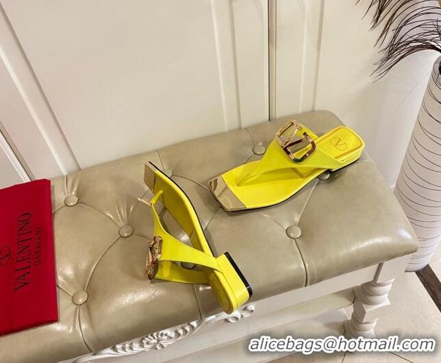 Good Quality Valentino VLogo Leather Flat Thong Slide Sandals Yellow 030197