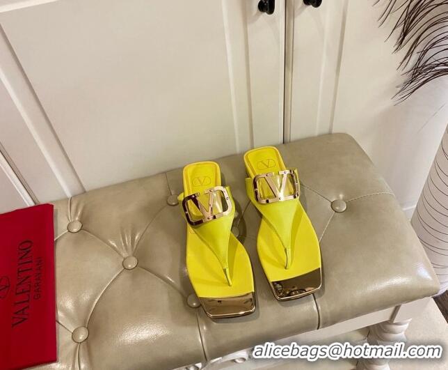 Good Quality Valentino VLogo Leather Flat Thong Slide Sandals Yellow 030197