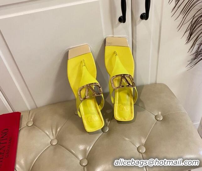 Good Quality Valentino VLogo Leather Flat Thong Slide Sandals Yellow 030197