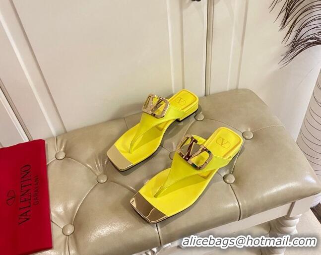 Good Quality Valentino VLogo Leather Flat Thong Slide Sandals Yellow 030197