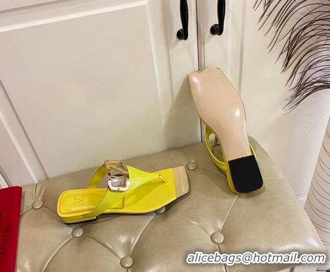 Good Quality Valentino VLogo Leather Flat Thong Slide Sandals Yellow 030197