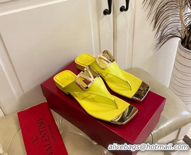 Good Quality Valentino VLogo Leather Flat Thong Slide Sandals Yellow 030197