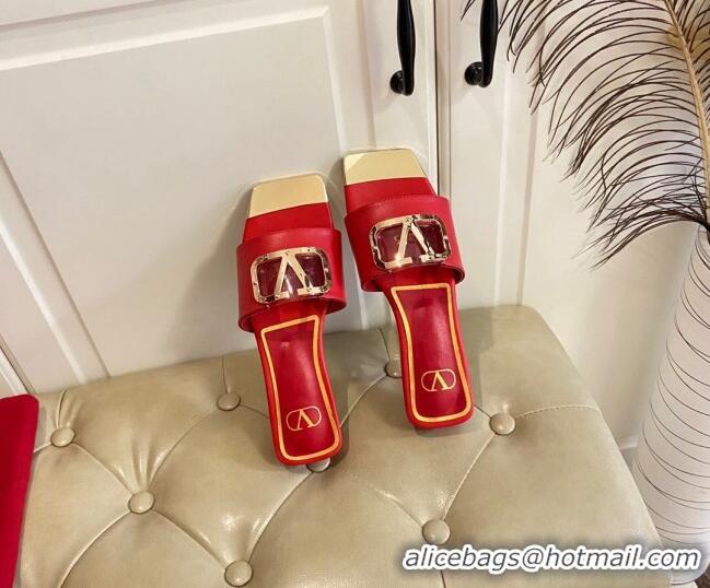 Best Product Valentino VLogo Leather and metal Slide Sandals Red 030198