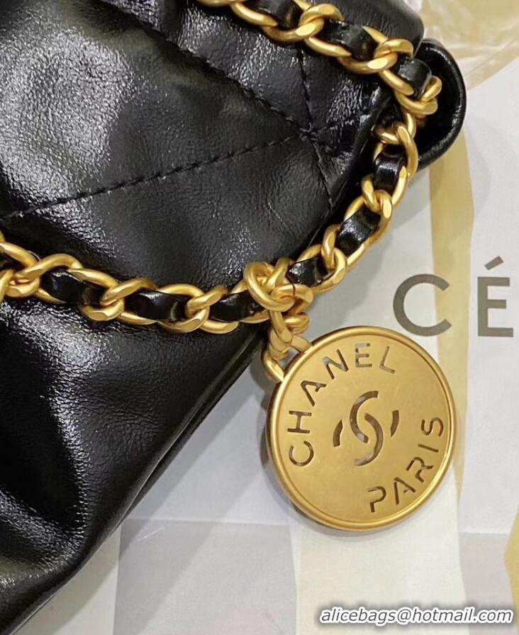 Grade Discount Chanel 22 Shiny Crumpled Calfskin Mini Handbag with Pearls and Chain AS3980 Black 2023