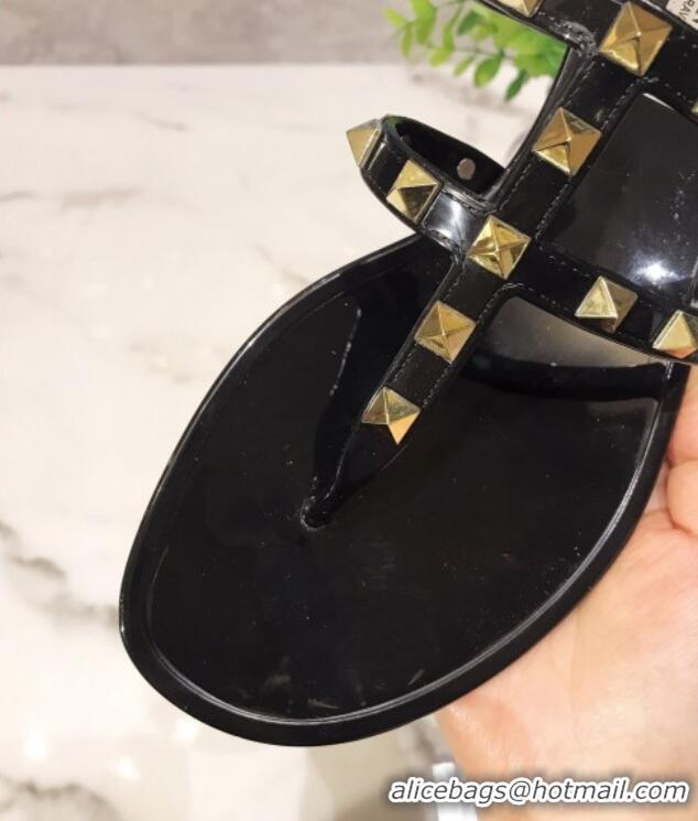 Top Design Valentino Rockstud PVC Flat Thong Sandals 0301106 Black