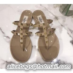 Duplicate Valentino Rockstud PVC Flat Thong Sandals 0301106 Beige