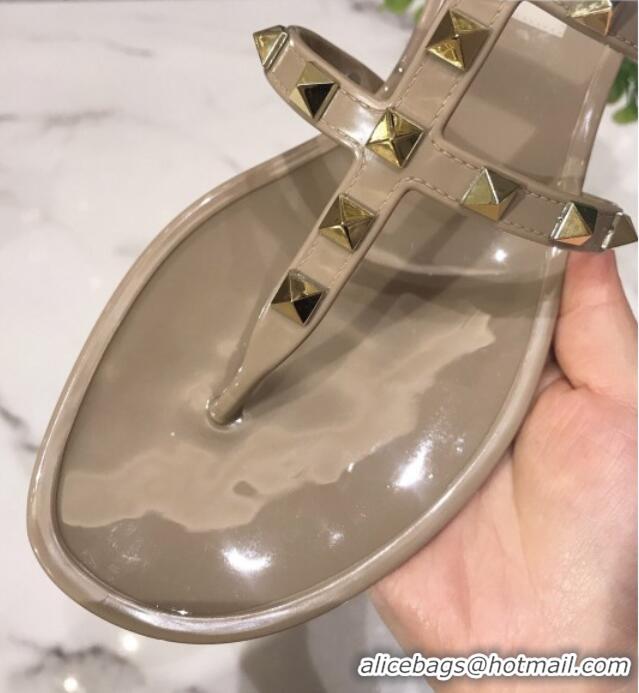 Duplicate Valentino Rockstud PVC Flat Thong Sandals 0301106 Beige