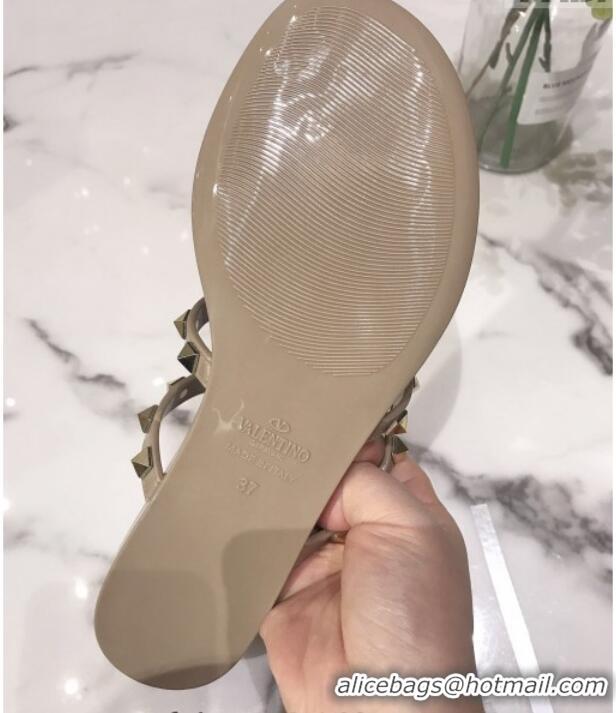 Duplicate Valentino Rockstud PVC Flat Thong Sandals 0301106 Beige