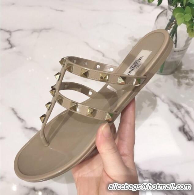 Duplicate Valentino Rockstud PVC Flat Thong Sandals 0301106 Beige