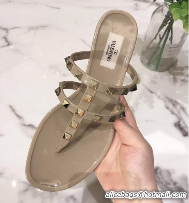 Duplicate Valentino Rockstud PVC Flat Thong Sandals 0301106 Beige