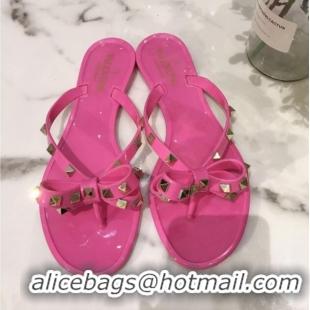 Sophisticated Valentino Rockstud PVC Flat Thong Sandals with Bow 301107 Pink