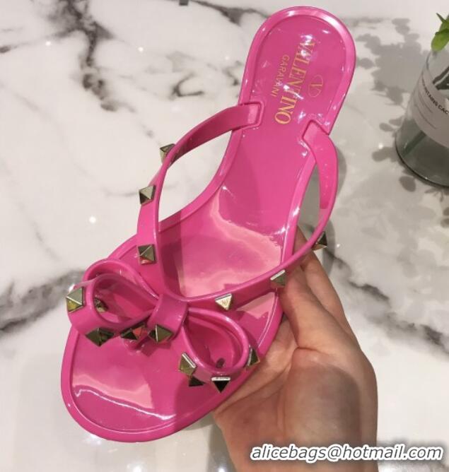 Sophisticated Valentino Rockstud PVC Flat Thong Sandals with Bow 301107 Pink