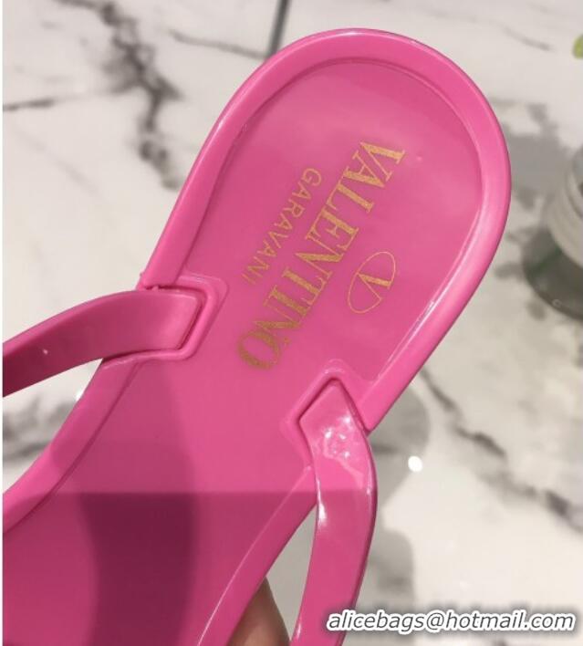 Sophisticated Valentino Rockstud PVC Flat Thong Sandals with Bow 301107 Pink